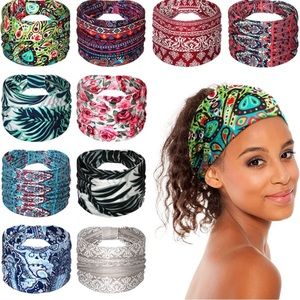 10 Pieces African Headband Boho Wide Bandeau Headbands